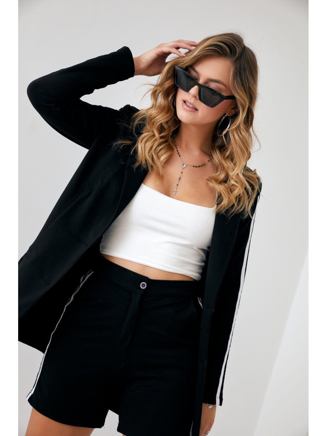 Black set with stripes, jacket and shorts FI714 - Online store - Boutique